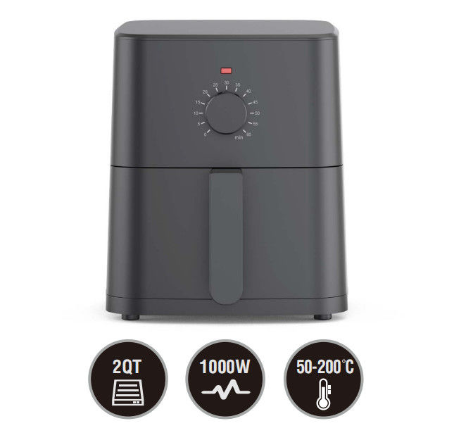 OEM 2QT elektrische luchtfryer met veilige oververhitting bescherming 1000W warmluchtfryer voor keuken