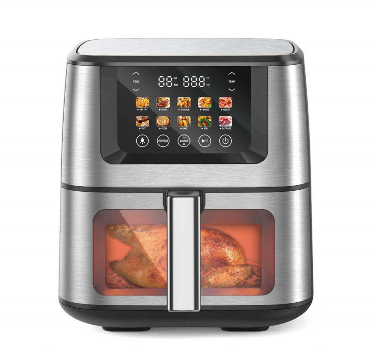 Ontdek de 8QT roestvrijstalen luchtfryer met touch control, 200°C maximale temperatuur en 10 ingestelde menu's!